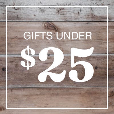 gifts under $25 copy on red background