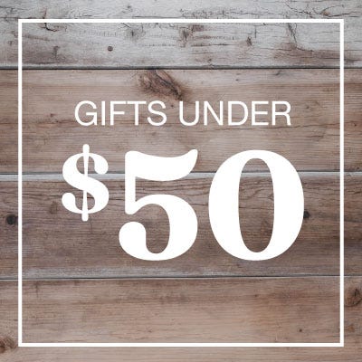gifts under $50 copy on red background